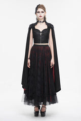 Black Stand Collar Floral Embroidered Women's Gothic Shirt Cloak - Product - 5