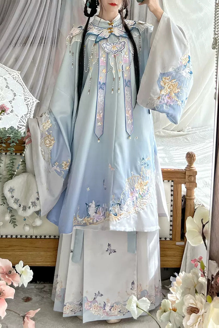 Multi-Color Stand Collar Print Embroidery Sweet Hanfu Dress - Product - 4
