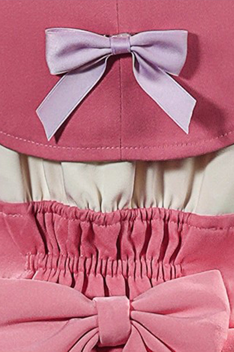 Pink [Identity V] Short Sleeves Ruffle Bowknot Lace-Up Sweet Ouji Lolita Dress Shorts Set - Product - 5