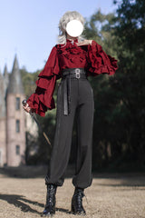 Black [Day and Night Song] Long Sleeves Ruffle Ouji Gothic Lolita Skirt Blouse - Product - 19