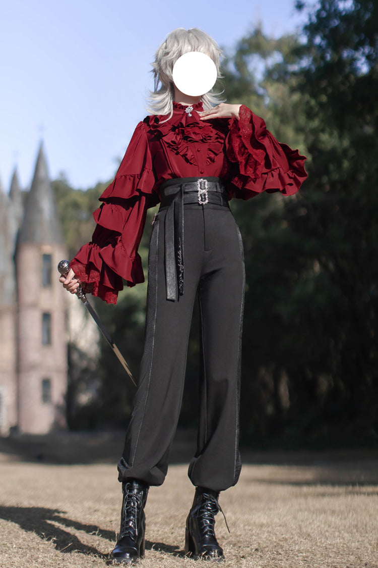 Black [Day and Night Song] Long Sleeves Ruffle Ouji Gothic Lolita Skirt Blouse - Product - 19