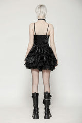 Black Sleeveless Multi-Layered Ruffled Women's Punk Party Slip Dress Graduation Dress - Product - 4