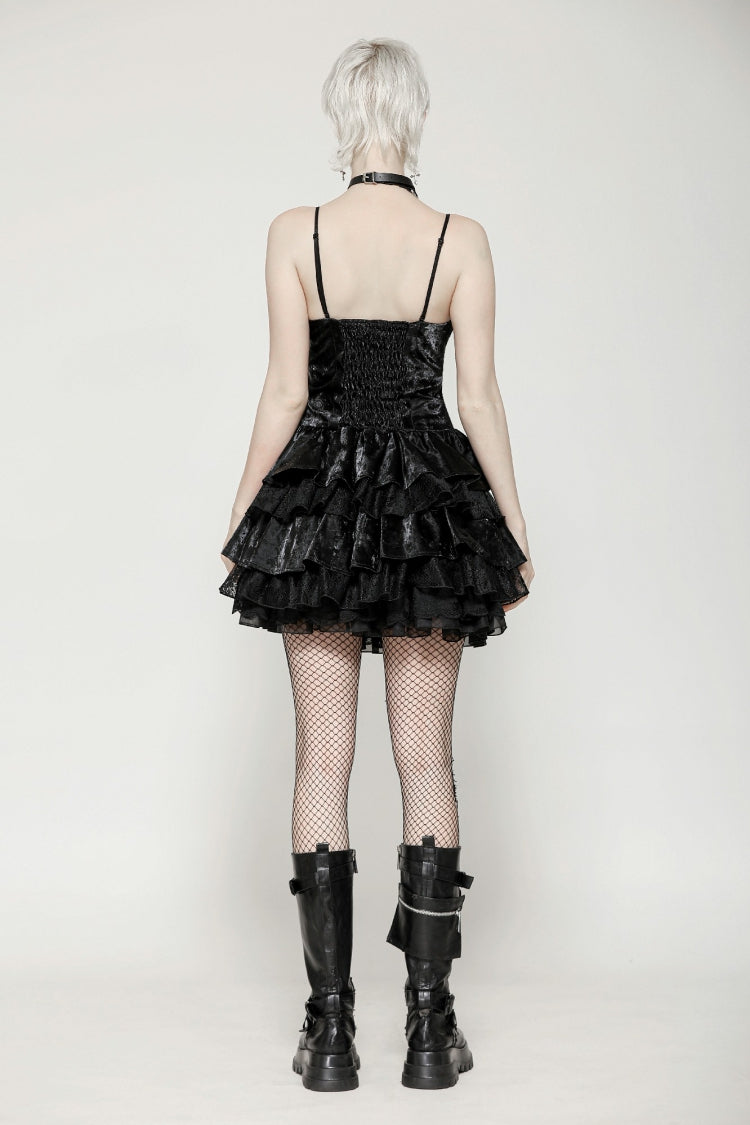 Black Sleeveless Multi-Layered Ruffled Women's Punk Party Slip Dress Graduation Dress - Product - 4