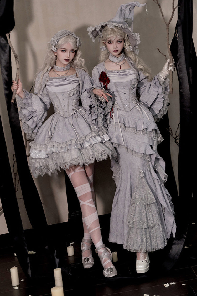 Silver Grey [Twilight] Multi-Layered Ruffle Hollow Lace Gothic Witch Lolita Skirt - Product - 12