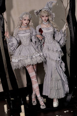 Silver Grey [Twilight] Multi-Layered Ruffle Hollow Lace Gothic Witch Lolita Skirt - Product - 12