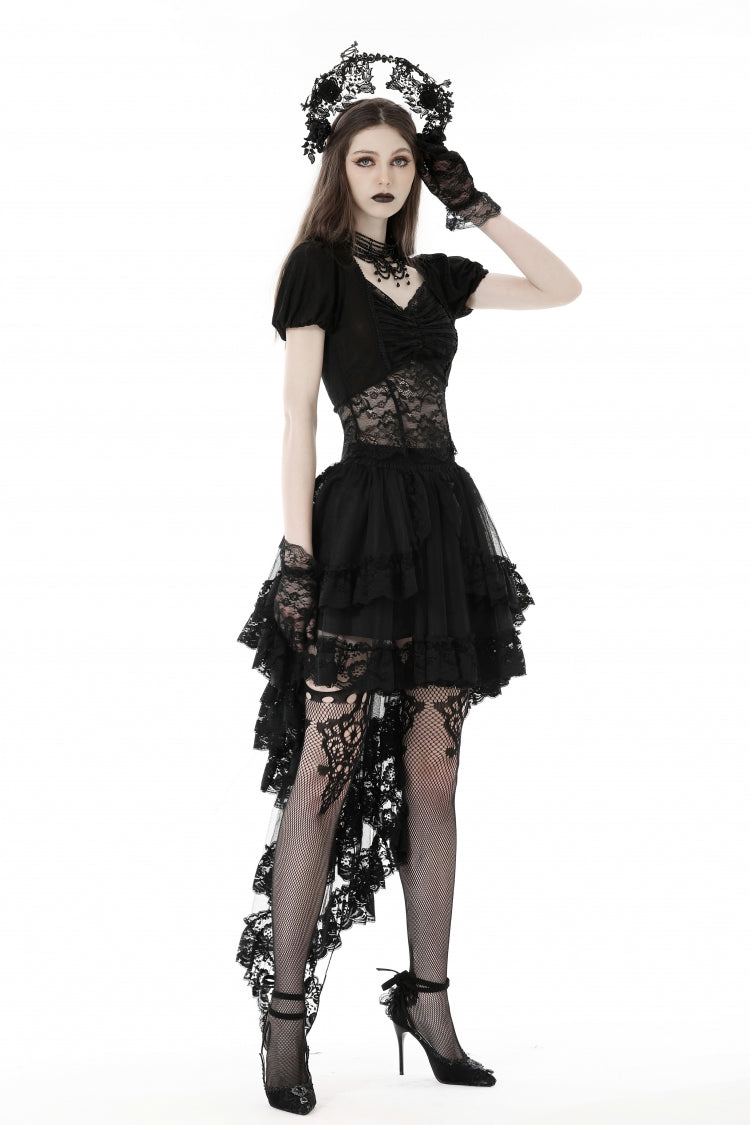 Black Multi-Layered Ruffled Lace Irregular Women's Gothic Swallow Tail Skirt - Product - 7