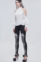 White Gothic Off-The-Shoulder Halter Lace Ruffled Lantern Sleeves Women's Shirt - Product - 6