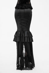 Black Back Decals Transparent Mesh Hem Satin Trailing Women's Gothic Skirt - Product - 7