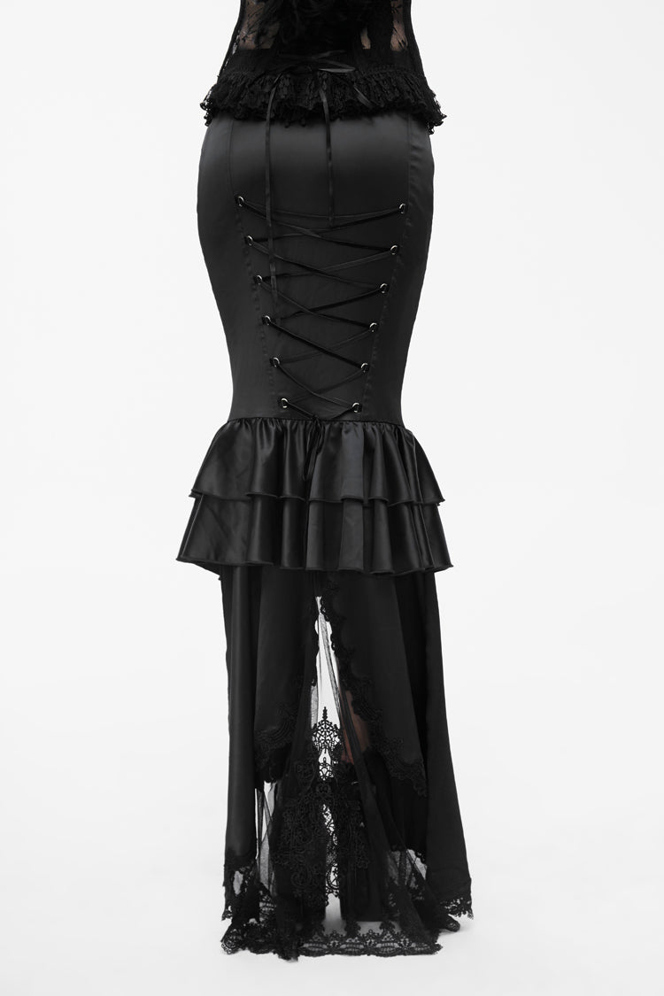 Black Back Decals Transparent Mesh Hem Satin Trailing Women's Gothic Skirt - Product - 7