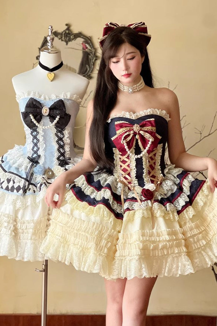 Princess Coronation Multi-layer Ruffle Bowknot Slim Romantic Sweet Lolita Dress 2 Colors - Product - 9