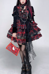 Black/Red Japanese Punk Rock Babes Bowknot Gothic Lolita Tiered Dress - Black/Red - 1