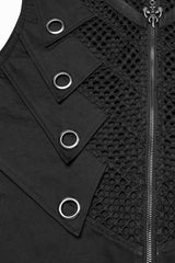 Black Stand Collar Stitching Mesh Men's Punk Vest - Product - 7