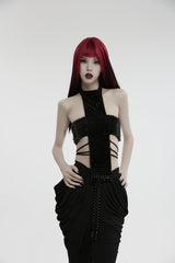 Black Off Shoulder Lace Lace-Up Slim Studded Buckled Women's Gothic Corset - Product - 2