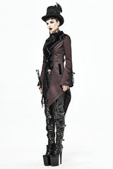 Red And Black Wavy Stripes Jacquard Long Fake Two Pieces Womens Gothic Coat - Product - 2