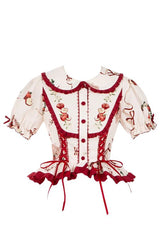 Red/Beige Triple-Layered [Apple Orchard] Print Ruffle Embroidery Sweet Lolita Long Skirt - Product - 12