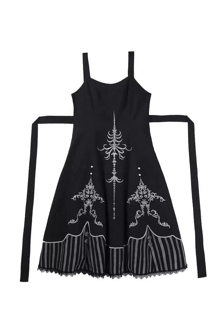 Black Printed Embroidered Gothic Vintage Elegant Lolita Jsk Dress Set - Dress(Only) - 12