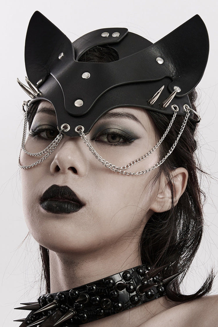 Black Metal Chain Fox Faux Leather Women's Steampunk Mask - Product - 2