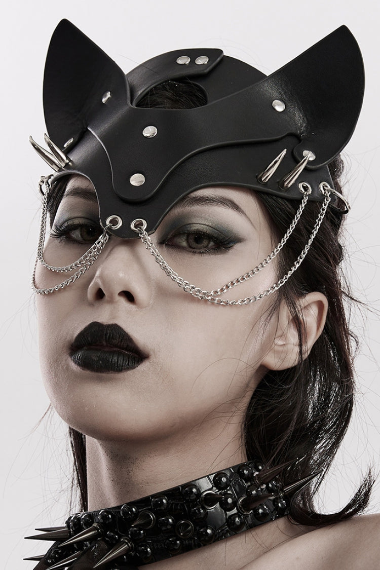 Black Metal Chain Fox Faux Leather Women's Steampunk Mask - Product - 2