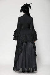 Black Lace Stand Collar Multi-Layered Ruffled Long Flared Sleeves Women's Gothic Blouse - Product - 4