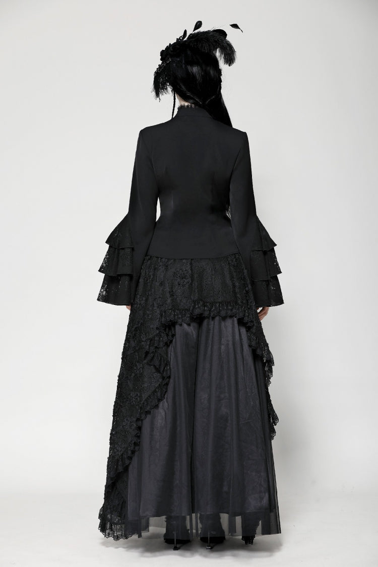Black Lace Stand Collar Multi-Layered Ruffled Long Flared Sleeves Women's Gothic Blouse - Product - 4