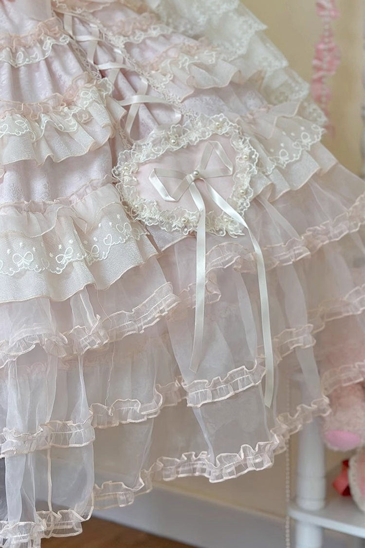 Pink [Sweetheart Diary] Multi-Layered Ruffle Hanayome Embroidery Bowknot Lace Sweet Lolita Jsk Dress - Product - 25