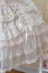 Pink [Sweetheart Diary] Multi-Layered Ruffle Hanayome Embroidery Bowknot Lace Sweet Lolita Jsk Dress - Product - 25
