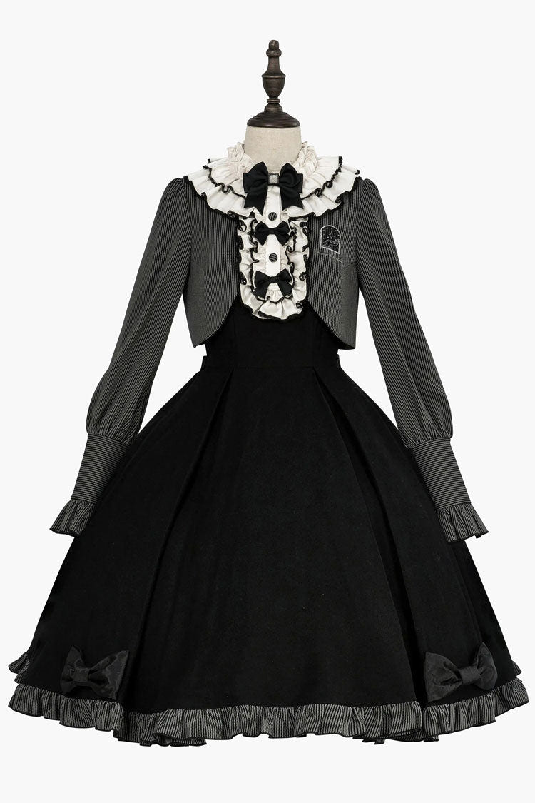 Black Viol Serenade Long Sleeves Bowknot Stitching Sweet Elegant Two Fake Pieces Lolita Dress - Black - 3