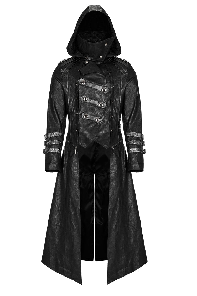 Black Stand Collar Metal Buckle Long Sleeves Mens Steampunk Coat - Product - 7