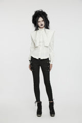 White Stand Collar Ruffle Lace-Up Women's Gothic Blouse - Product - 7