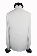 White Chiffon Chest Embroidery Lace Sleeves Mens Gothic Blouse - Product - 6
