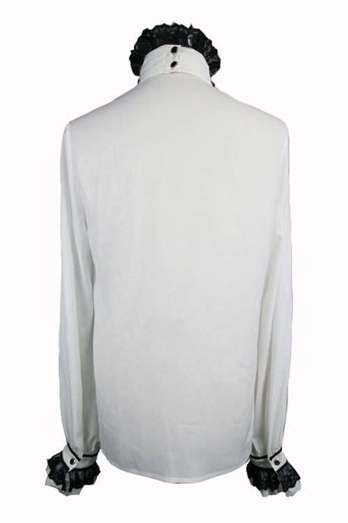 White Chiffon Chest Embroidery Lace Sleeves Mens Gothic Blouse - Product - 6