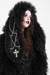 Black Long Sleeves Lace Hooded Zipper Chain Women's Gothic Jacket - Product - 12