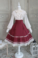 Solid Color Baroque Manor Bowknot High Waisted Ruffled Sweet Lolita Skirt 3 Colors - Wine - 1