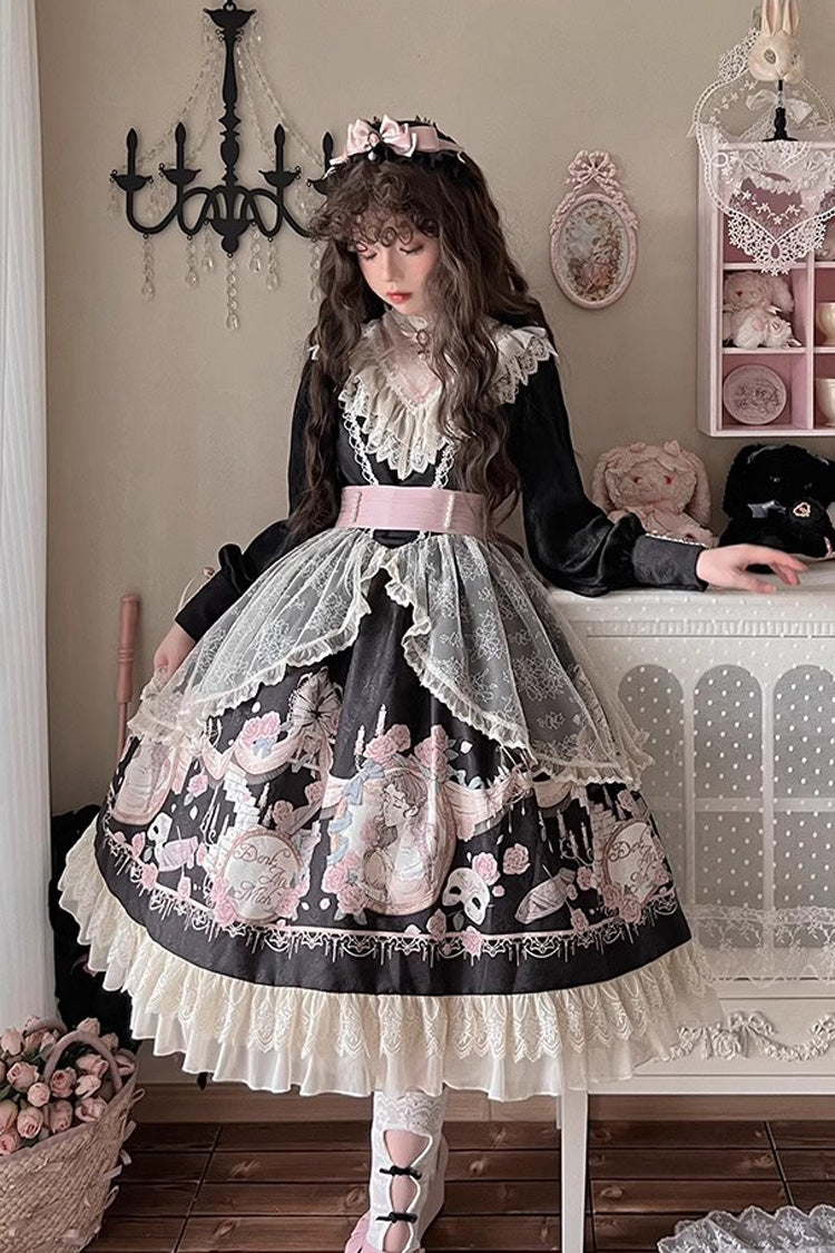 Black Rose Prologue Print Long Sleeves Ruffle Sweet Elegant Lolita Dress - Product - 4