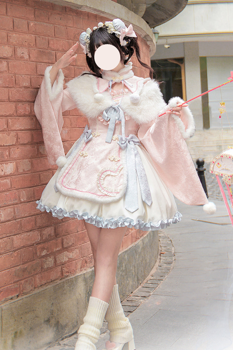 Pink Long Sleeves Ruffle Bowknot Sweet Chinese Style Lolita Dress - Product - 2