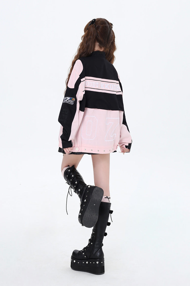 [Biker Girl] Long Sleeves Print Embroidery Zipper Detachable Jirai Kei Coat 3 Colors - Product - 11