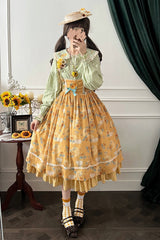 Yellow [Gardening Sunflower] Sleeveless Print Ruffle Bowknot Sweet Elegant Uplift Lolita Jsk Dress - Product - 10