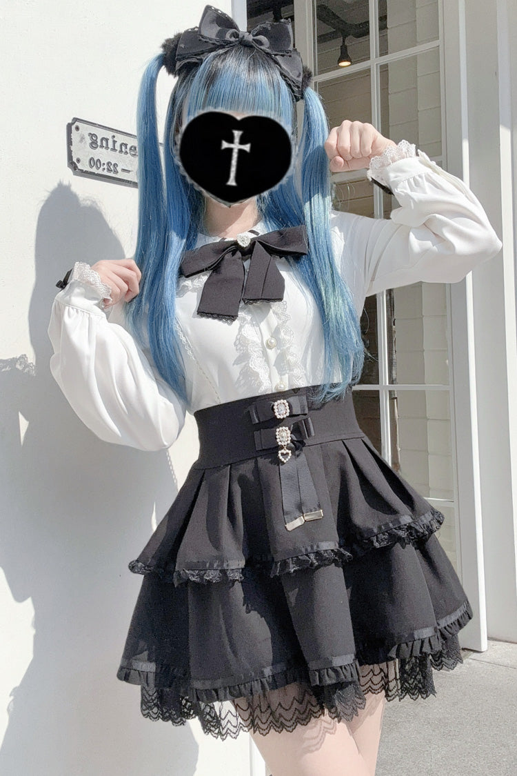 Rabbit Ears Long Sleeves Bowknot Lace Sweet Jirai Kei Japanese Blouse 3 Colors - Product - 11