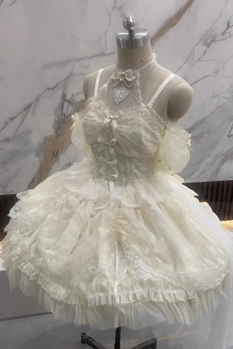 Ivory Ballet Dream Halterneck Ruffle Bowknot Lace Mesh Sweet Lolita Dress - Product - 3