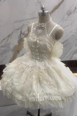 Ivory Ballet Dream Halterneck Ruffle Bowknot Lace Mesh Sweet Lolita Dress - Product - 3