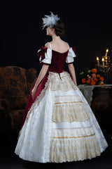 Red/Apricot Off Shoulder Short Sleeves Ruffle Cardigan Bowknot Lace Classic Princess Palace Lolita Victorian Dress - Product - 6