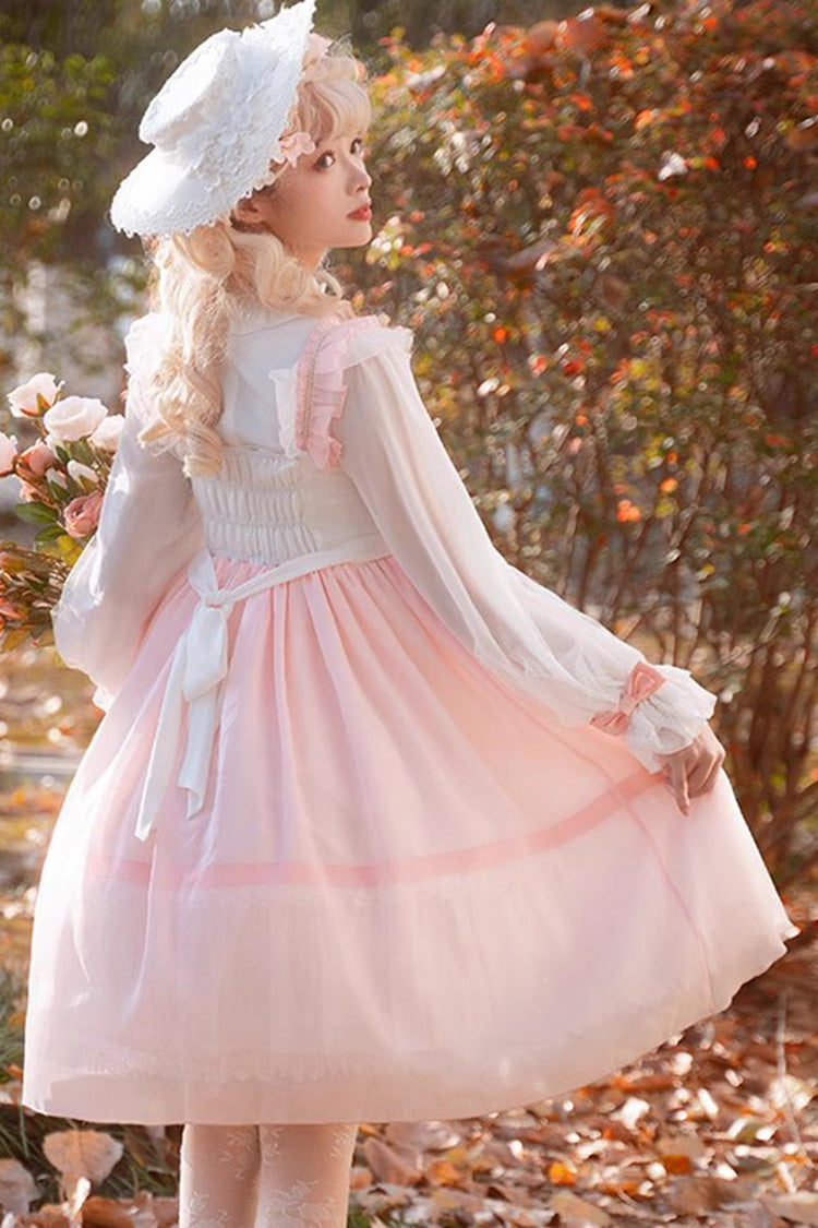 White/Pink Ruffle Cardigan Bowknot Sweet Princess Plus Size Lolita Jsk Dress - Product - 3