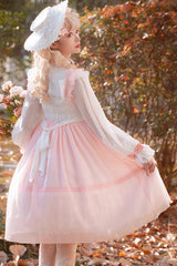 White/Pink Ruffle Cardigan Bowknot Sweet Princess Plus Size Lolita Jsk Dress - Product - 3