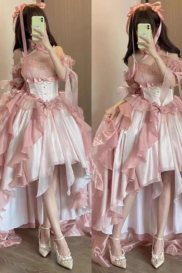 Pink Bowknot Irregular Sweet Princess Lolita Jsk Dress - Product - 4