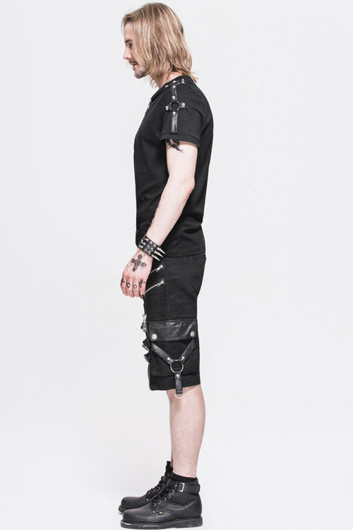 Black Punk Rock Adjustable Zippered Summer With Loops Shorts Mens Pants - Product - 4