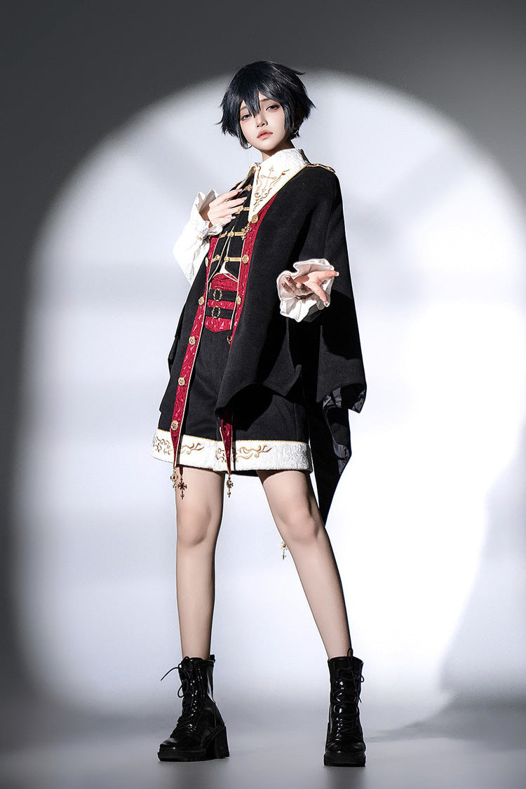 Black [Vampire Noble Court] Long Sleeves Embroidery Gothic Prince Handsome Ouji Lolita Set - Product - 9
