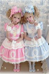 [A Day as a Candy Shop Owner] Peter Pan Collar Short Sleeves Printed Bow Sweet Lolita Dress 3 Colors (Red, Blue, Pink) - Product - 4