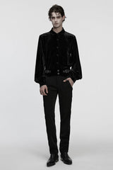 Black Lapel Collar Long Puff Sleeves Men's Gothic Blouse - Product - 4