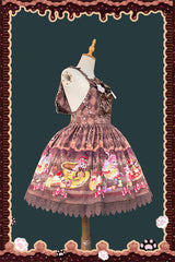 [Cream Meow] Sleeveless Print Bowknot Hooded Sweet Lolita Strap Dress 3 Colors - Product - 6