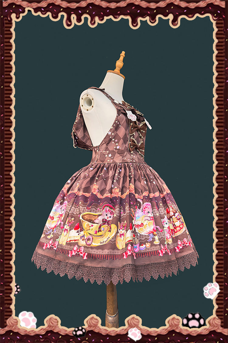 [Cream Meow] Sleeveless Print Bowknot Hooded Sweet Lolita Strap Dress 3 Colors - Product - 6